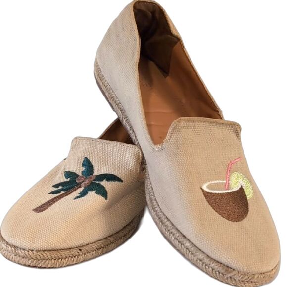 J. Crew Cream and Green Espadrille Flats - Picture 1 of 10